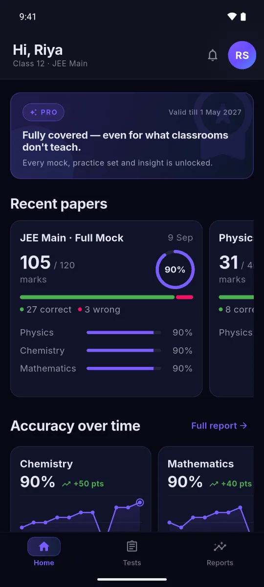 Mantrana Learn: Your scores, subjects and trends at a glance